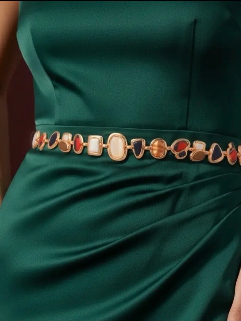 Gold Multistone Beaded Statement Chain Belt NWT Adjustable Stunning